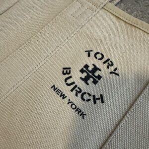 Tory Burch Beige Canvas Tote with Black Logo
